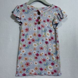 Posh Peanut Carissa Purple Floral Ruffle Sleeve Bamboo Henley T-Shirt Girl's 5T